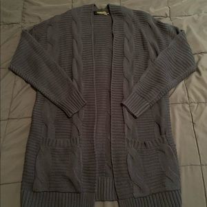Long navy cable knit cardigan